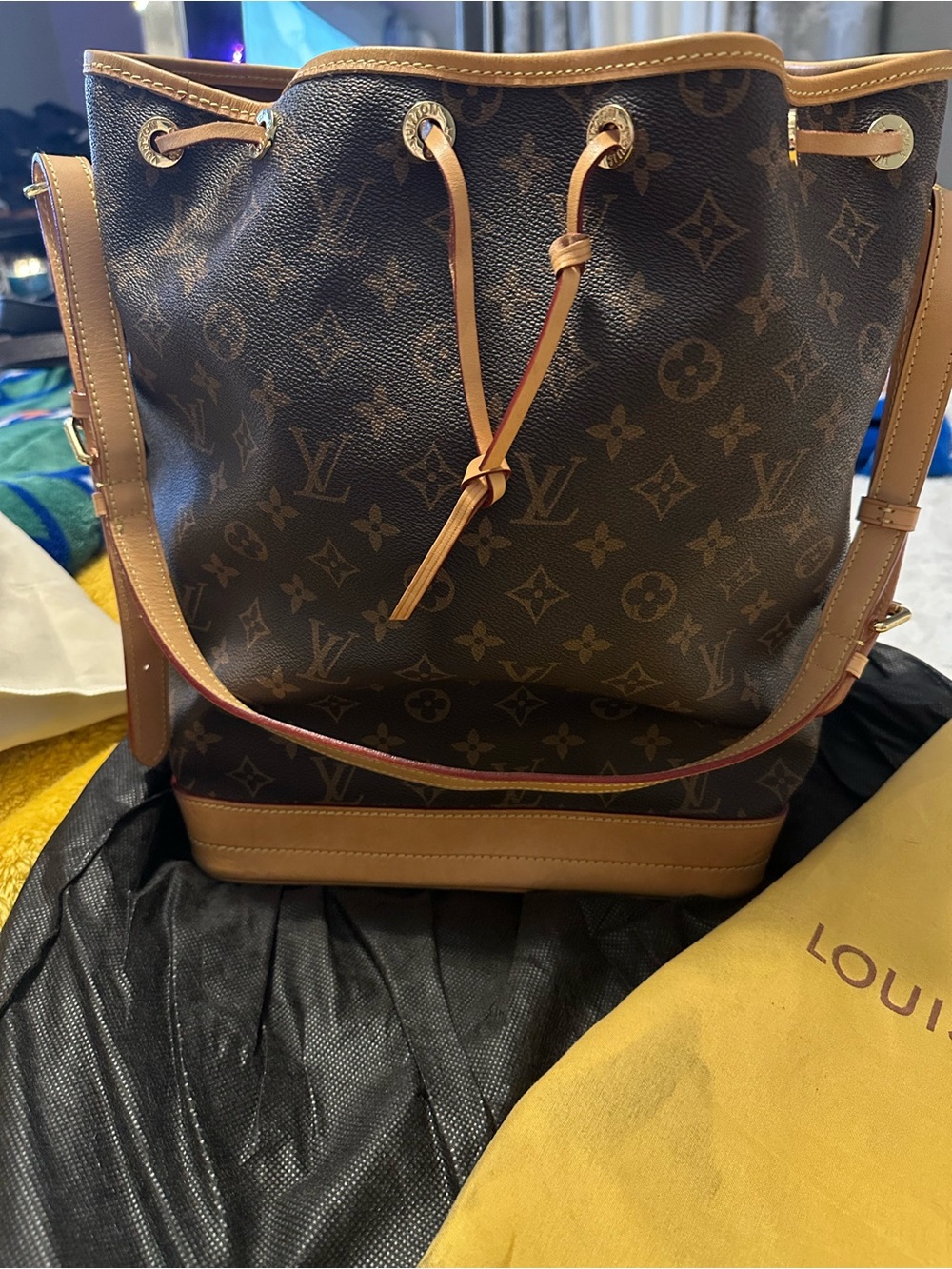 Louis Vuitton Monogram Bucket Shoulder Bag in Brown and Tan Leather Trim - Picture 2 of 13